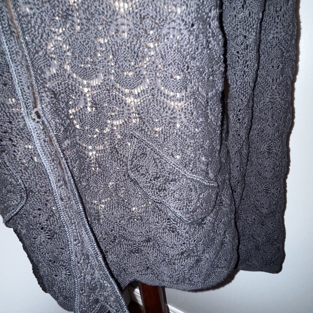 TALBOTS XL BLACK Crochet cottage romantic Cardigan Sweater whimsygoth EUC - Picture 4 of 11